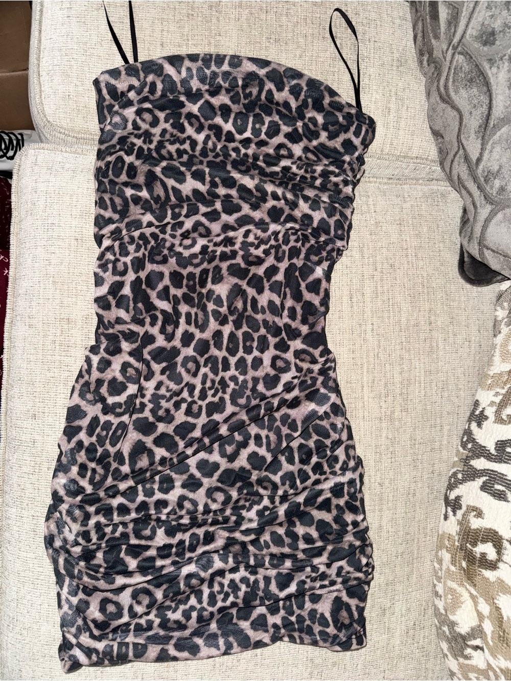 SHEIN Brown Leopard Print Ruched Bodycon Dress